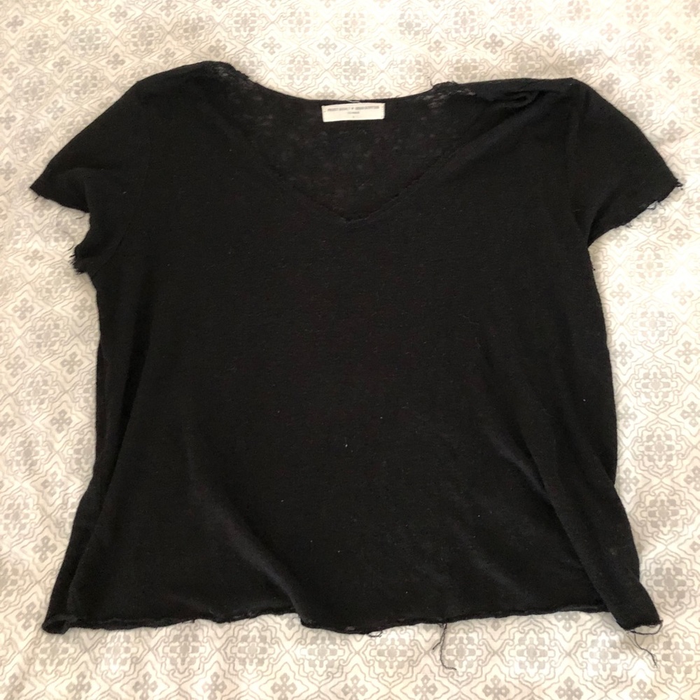 Urban Outfitters Black Textured-Knit V-Neck Tee